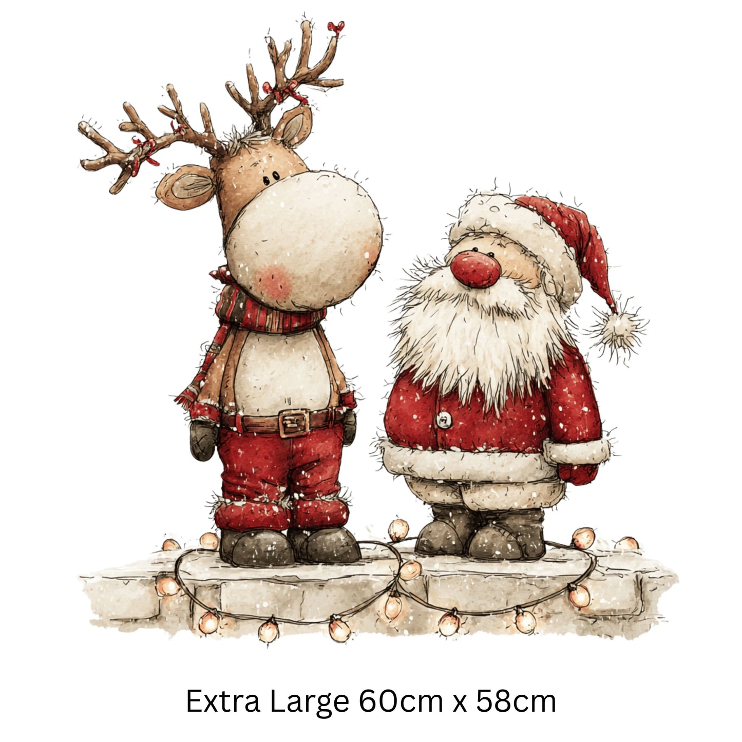 Santa and Reindeer Christmas Window Cling – Festive Christmas Decoration with Fairy Lights