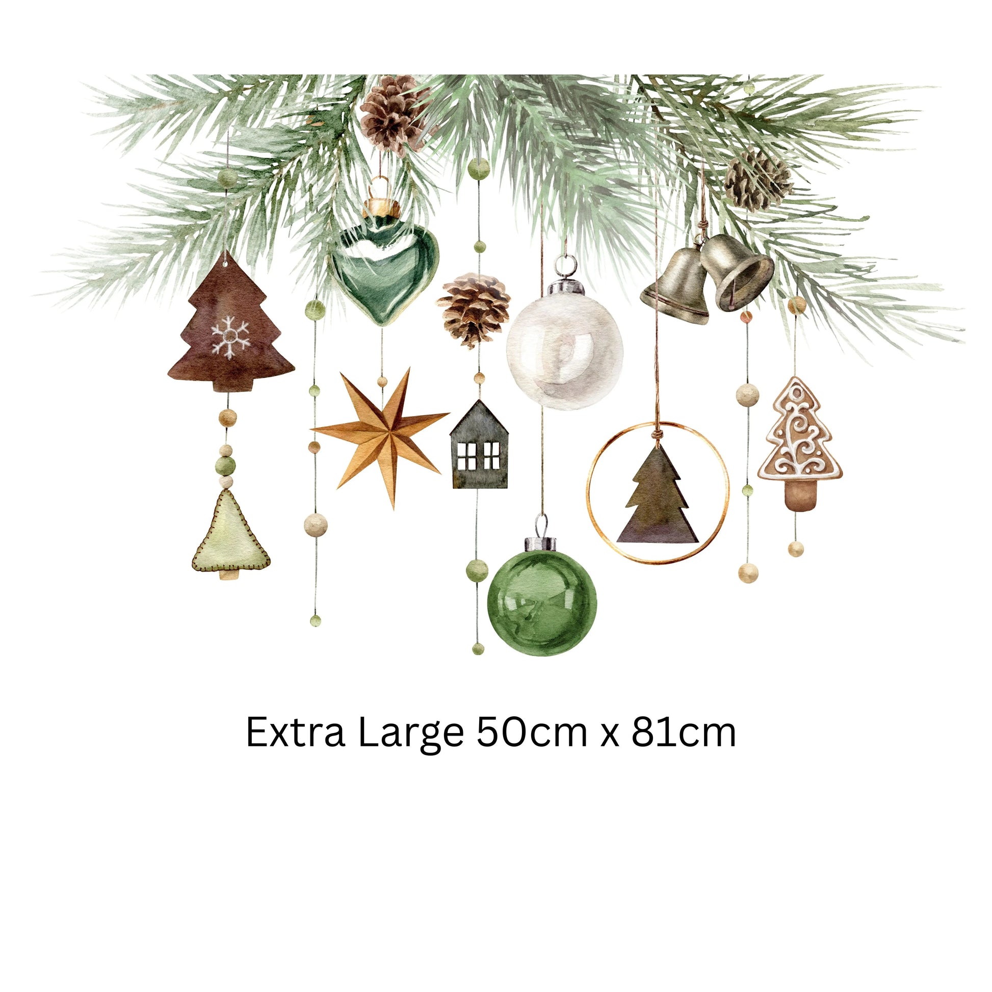 Rustic Christmas Window Sticker – Hanging Ornaments & Pine Garland Design Creative Windows