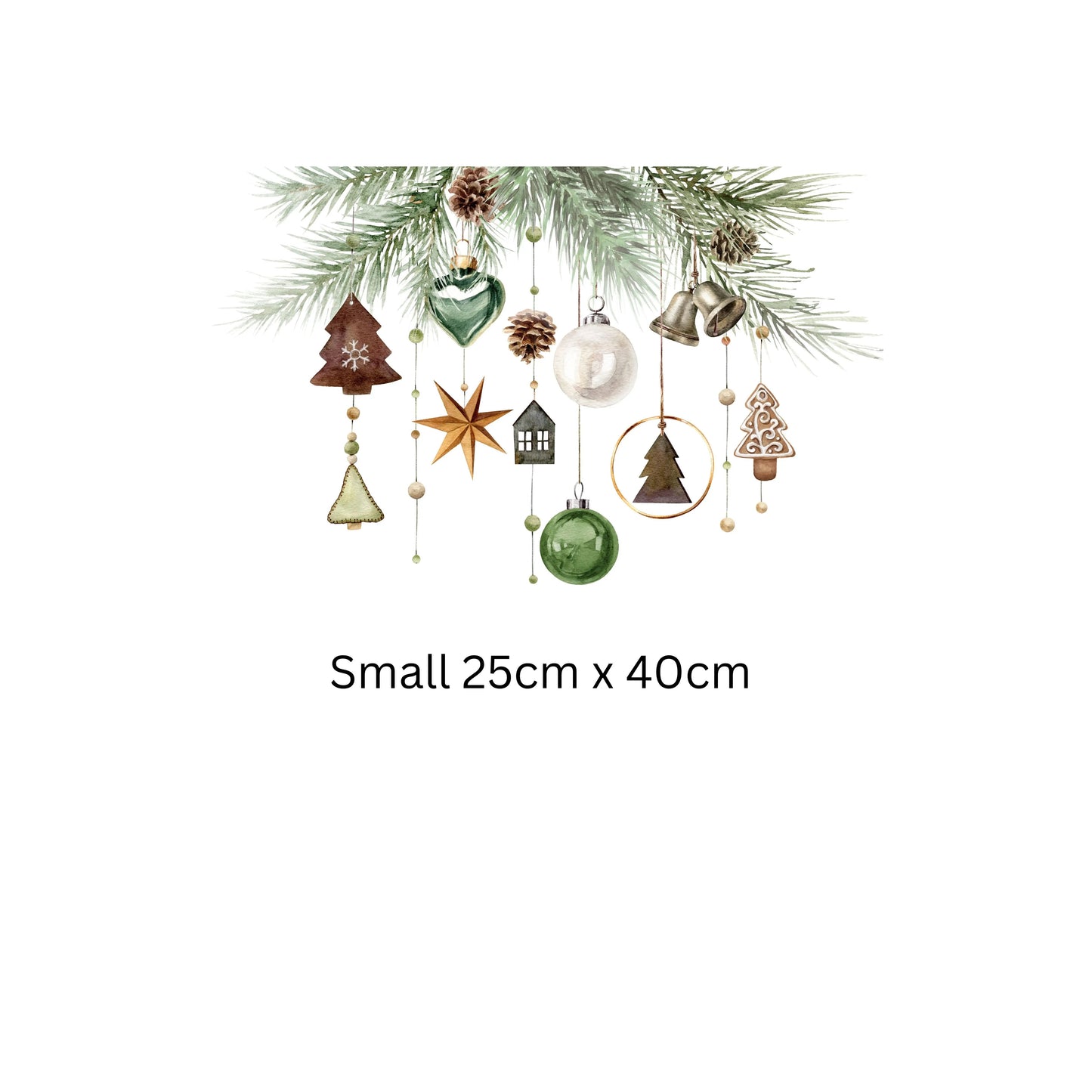 Rustic Christmas Window Sticker – Hanging Ornaments & Pine Garland Design Creative Windows