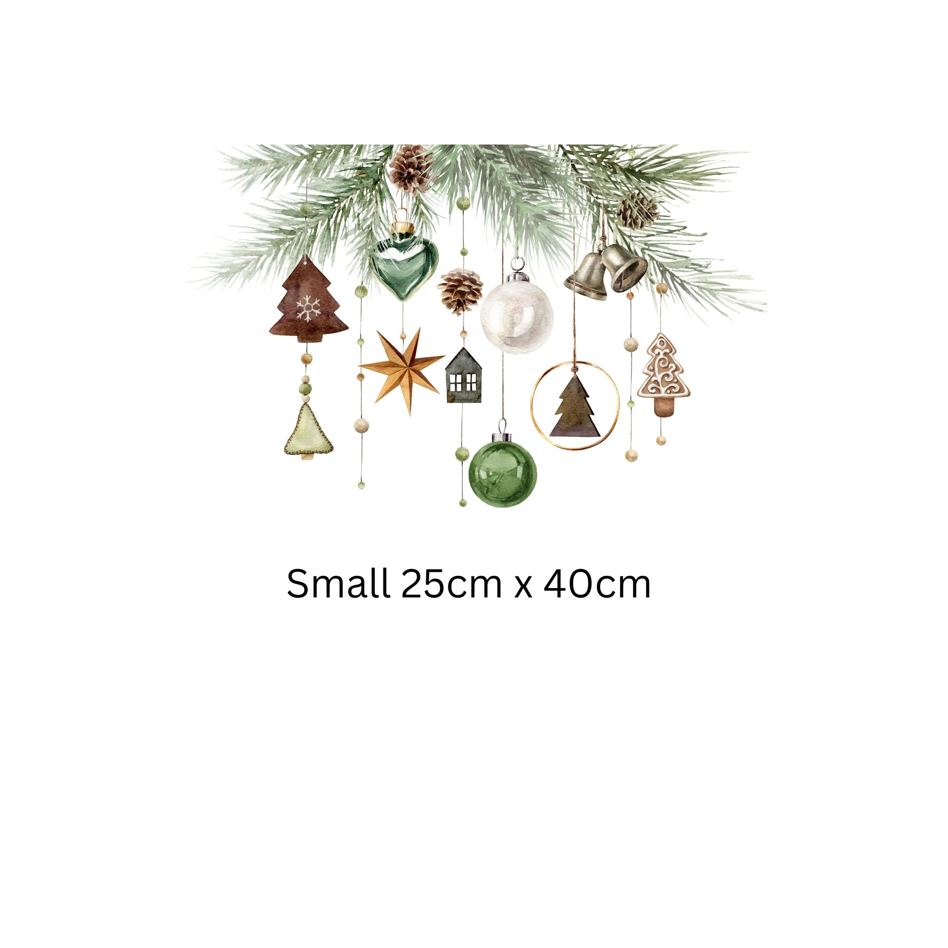 Rustic Christmas Window Sticker – Hanging Ornaments & Pine Garland Design Creative Windows