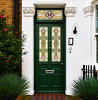 Art Deco stained glass front door window film set with matching transom design