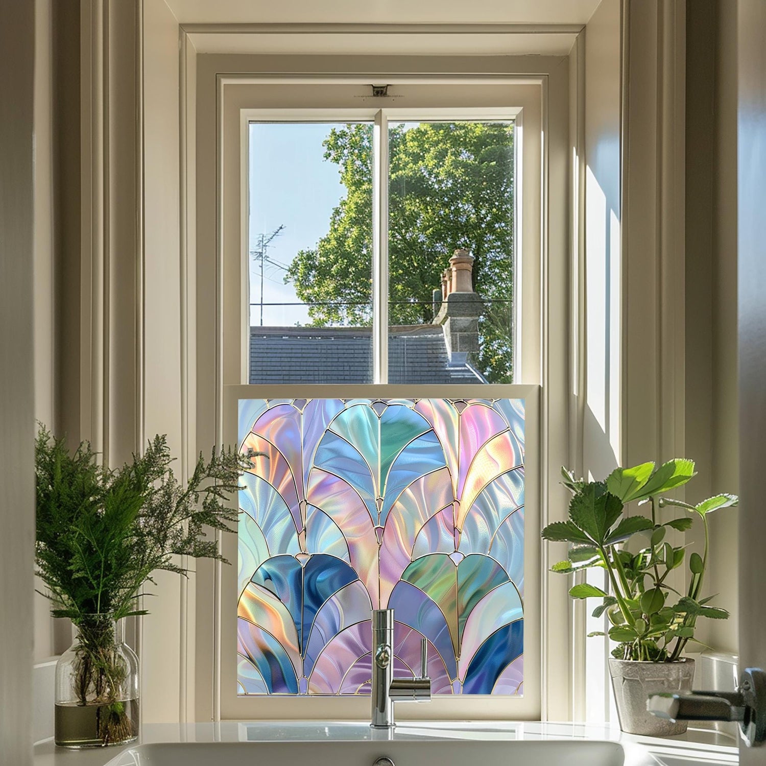 Multi-coloured Window Film, Privacy Window Film, Art Deco Window Film, Decorative Window Film, Window Film, Stained Glass Window Film Creative Windows