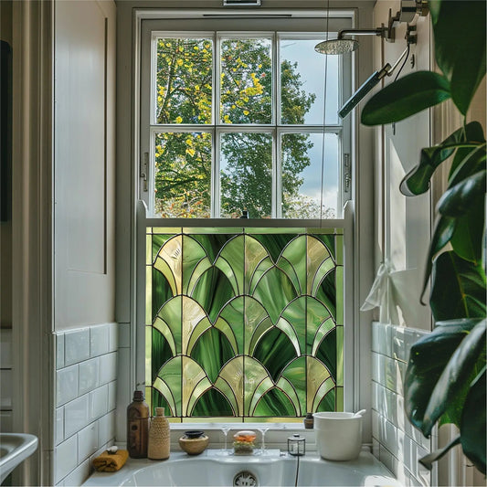 Green Art Deco Window Film - Apricena Stained Glass Privacy Creative Windows