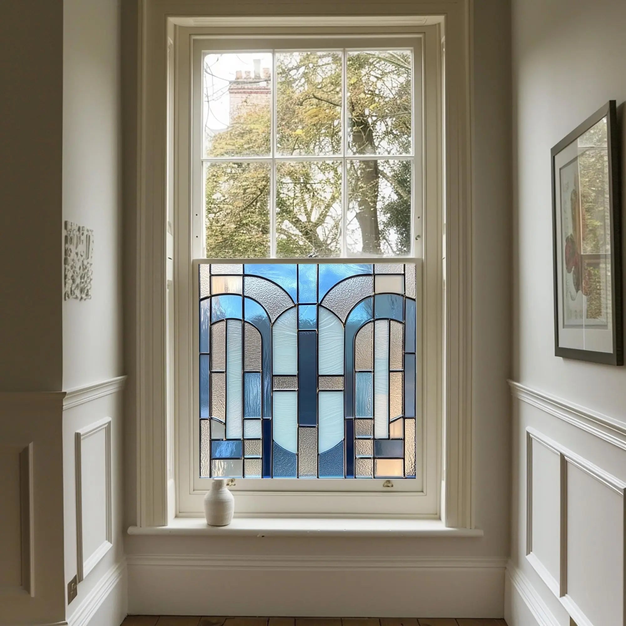 Blue Art Deco Window Film,  Window Film, Privacy Window Film, Decorative Window Film, Front Door Window Film, Stained Glass Window Film Creative Windows