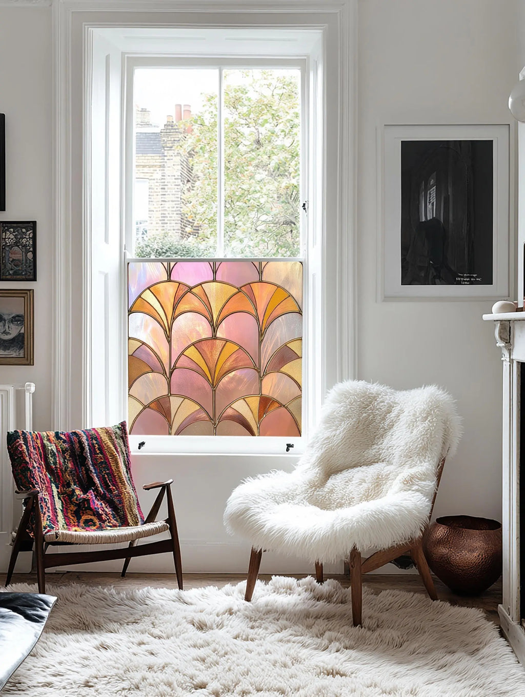 Stained Glass Privacy Window Film Pink Fan Creative Windows