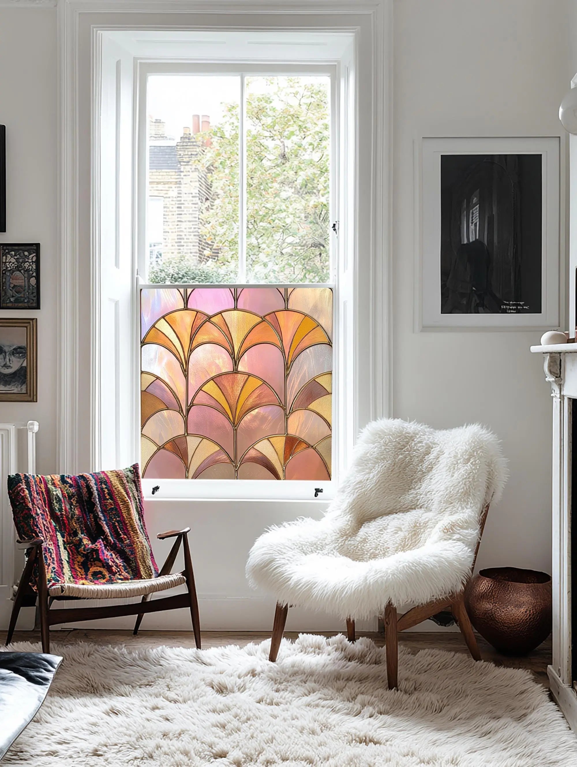 Stained Glass Privacy Window Film Pink Fan Creative Windows