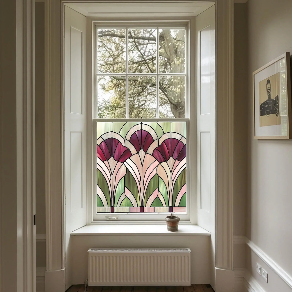 Stained Glass Privacy Window Film – Pink Floral Design Made to Measure ...