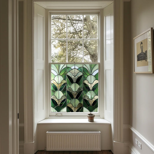 Green Art Deco Window Film, Privacy Window Film, Kitchen Window Film, Window Film, Bathroom Window Film, Green Stained Glass Window Film Creative Windows
