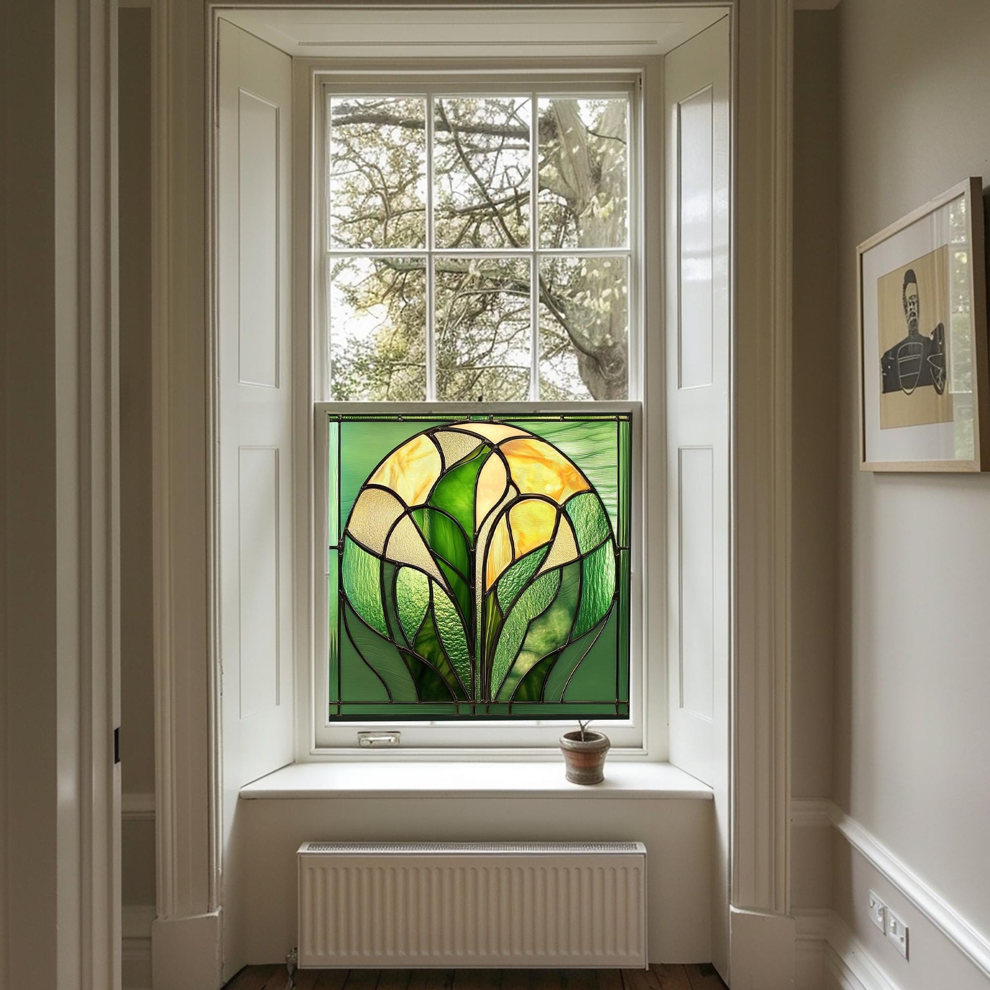 Green Art Deco Window Film, Privacy Window Film, Decorative Window Film, Patterned Window Film, Coloured Window Film, Stained Glass Creative Windows