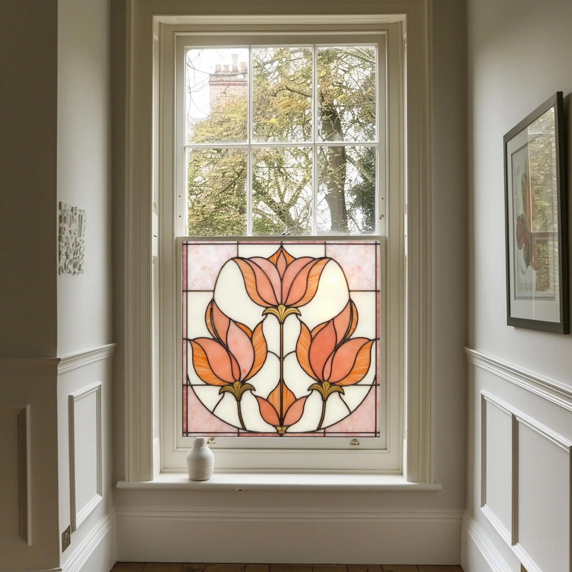 Art Deco Privacy Window Film. Decorative Stained Glass Window Covering Creative Windows