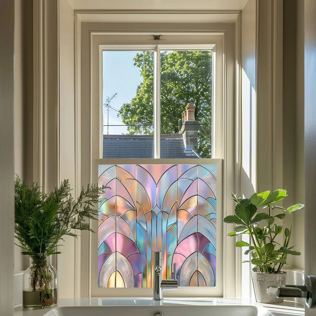 Stained Glass Privacy Window Film, Pastel Fan Design Creative Windows