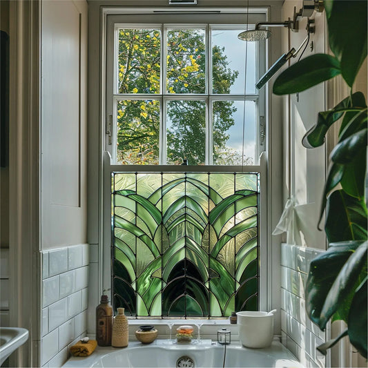 Green Art Deco Window Film - Orero Privacy Stained Glass Window Film Creative Windows