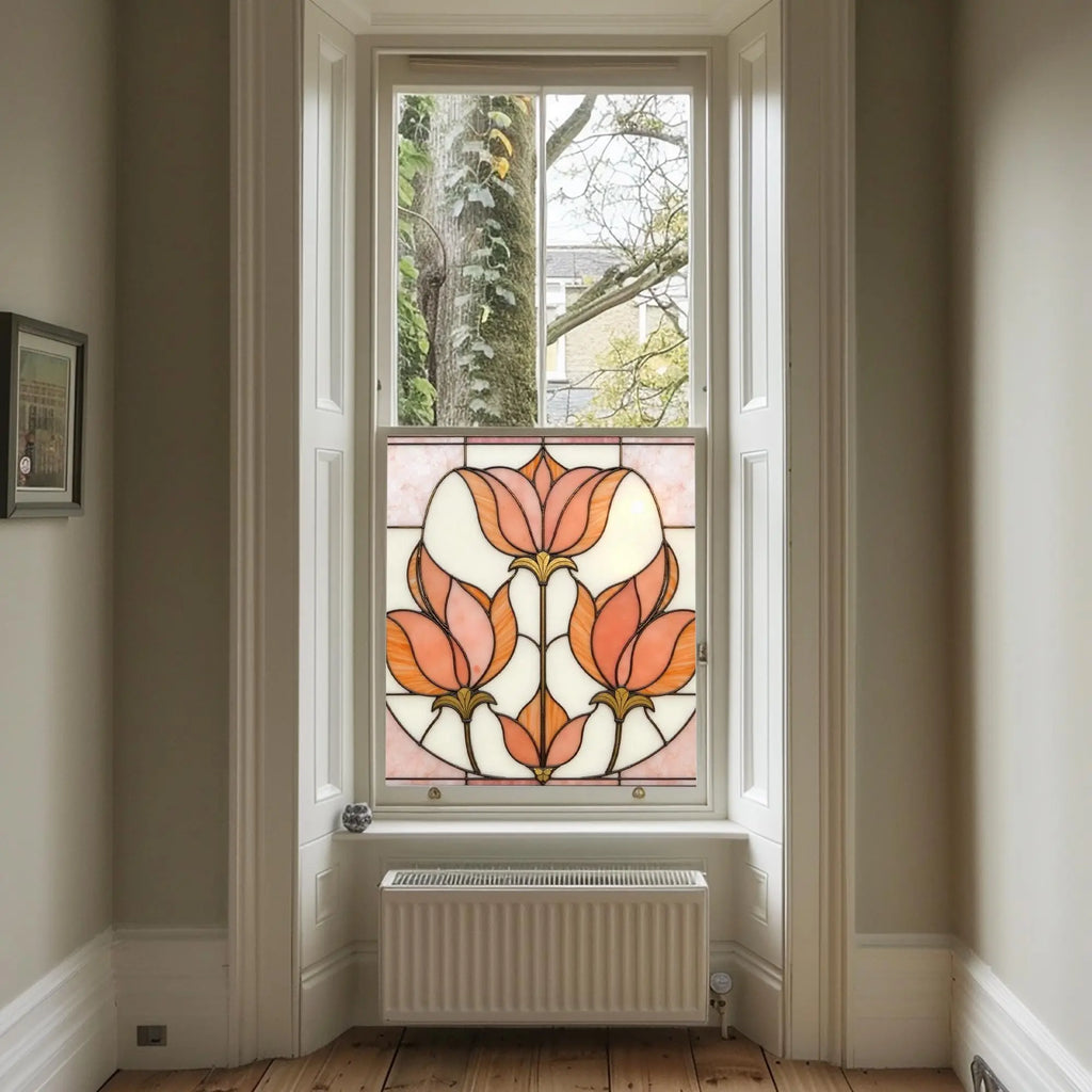 Art Deco Privacy Window Film. Decorative Stained Glass Window Covering Creative Windows