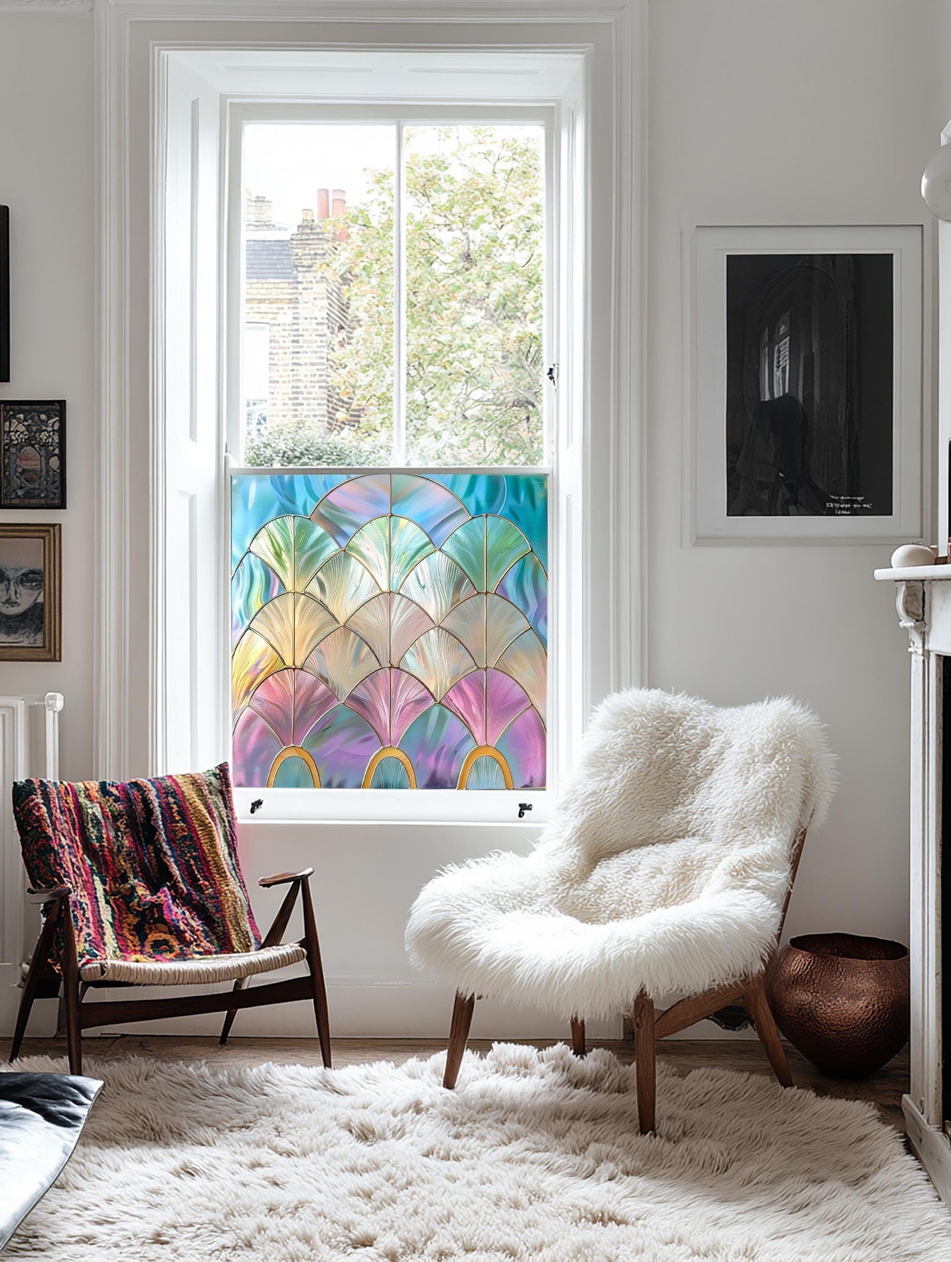 Rainbow Coloured Window Film, Privacy Window Film, Art Deco Window Film, Decorative Window Film, Stained Glass Window Film, Window Film Creative Windows