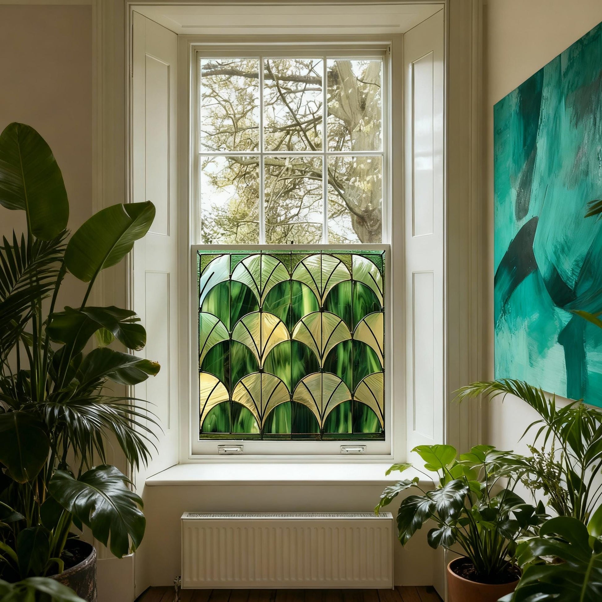 Art Deco Window Film: Green Stained Glass Privacy Film Creative Windows