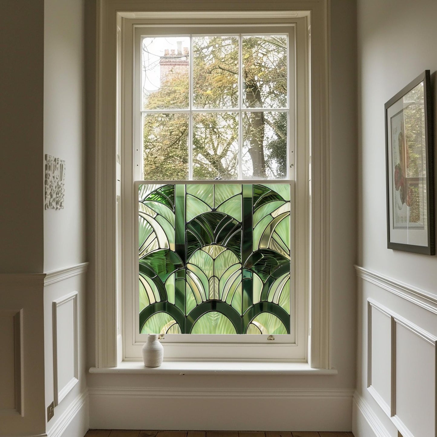 Green Art Deco Window Film, Decorative Window Film, Front Door Window Film, Stained Glass Window Film, Window Film, Privacy Window Film, Creative Windows