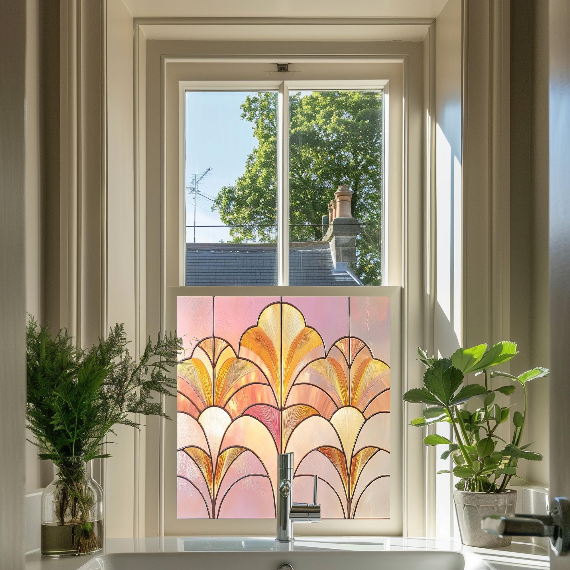 Pink Window Film, Privacy Window Film, Art Deco Window Film, Decorative Window Film, Bathroom Window Film, Stained Glass Window Film Creative Windows