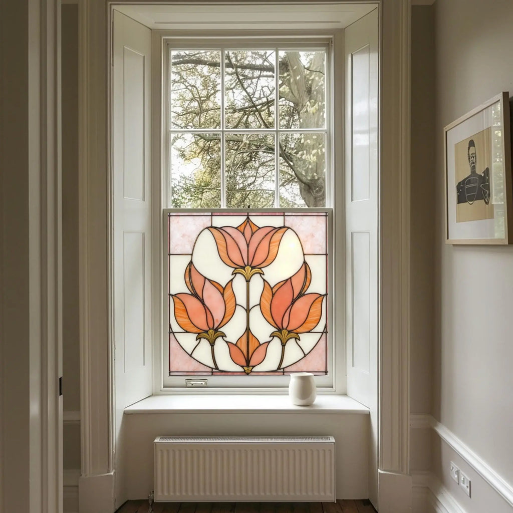 Art Deco Privacy Window Film. Decorative Stained Glass Window Covering Creative Windows