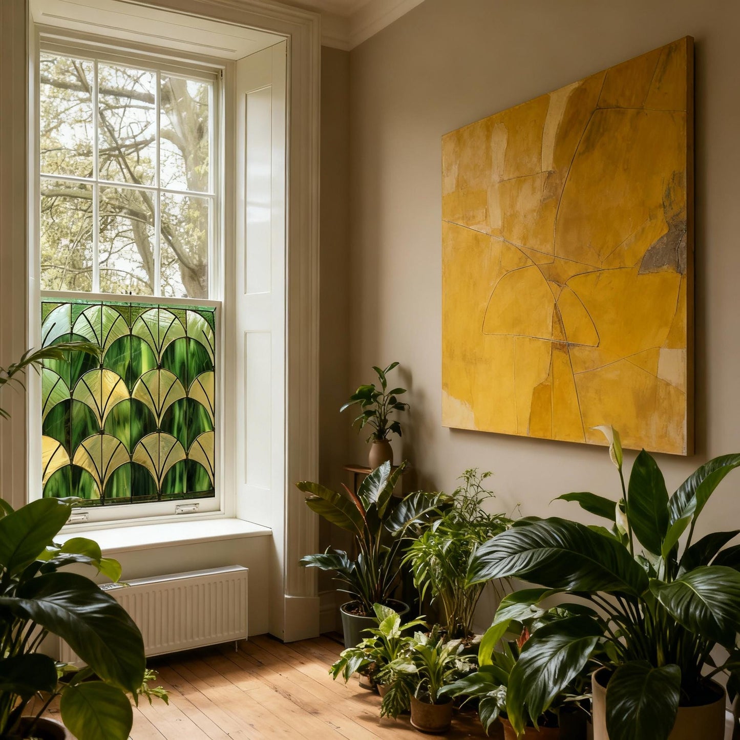 Art Deco Window Film: Green Stained Glass Privacy Film Creative Windows