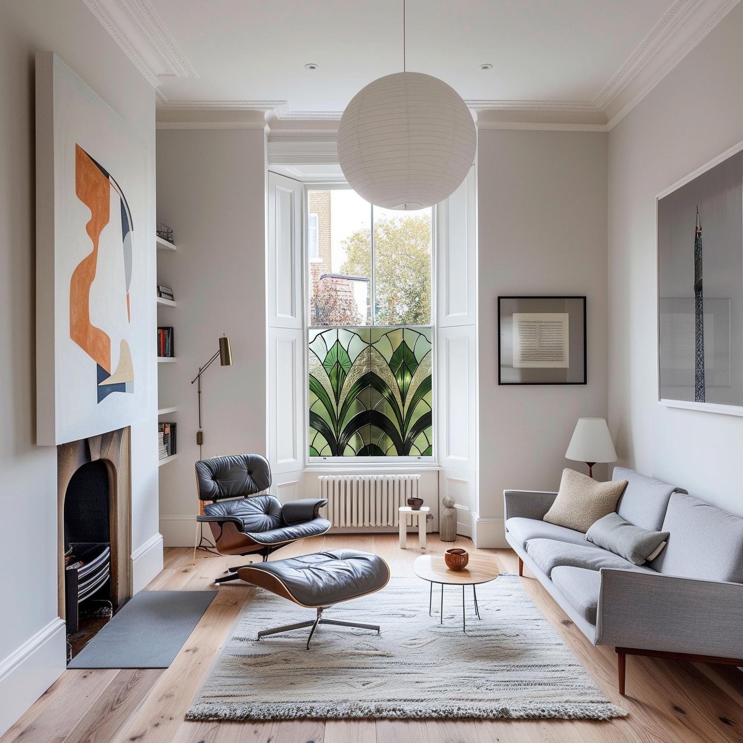 Green Art Deco Window Film, Privacy Window Film, Decorative Window Film, Patterned Window Film, Bathroom Window Film, Stained Glass Window Creative Windows