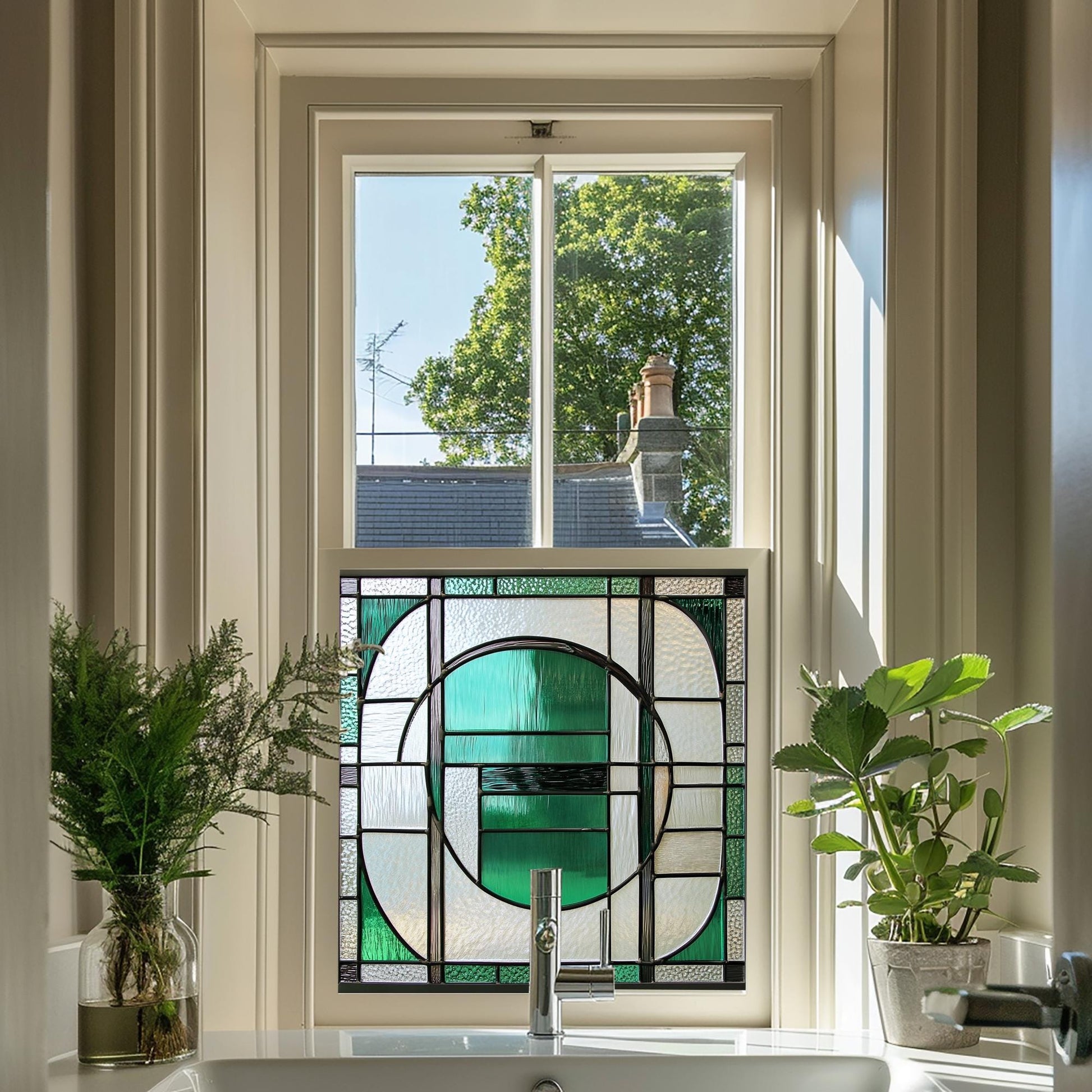 Green Art Deco Window Film, Decorative Window Film, Front Door Window Film, Stained Glass Window Film, Window Film, Privacy Window Film, Creative Windows