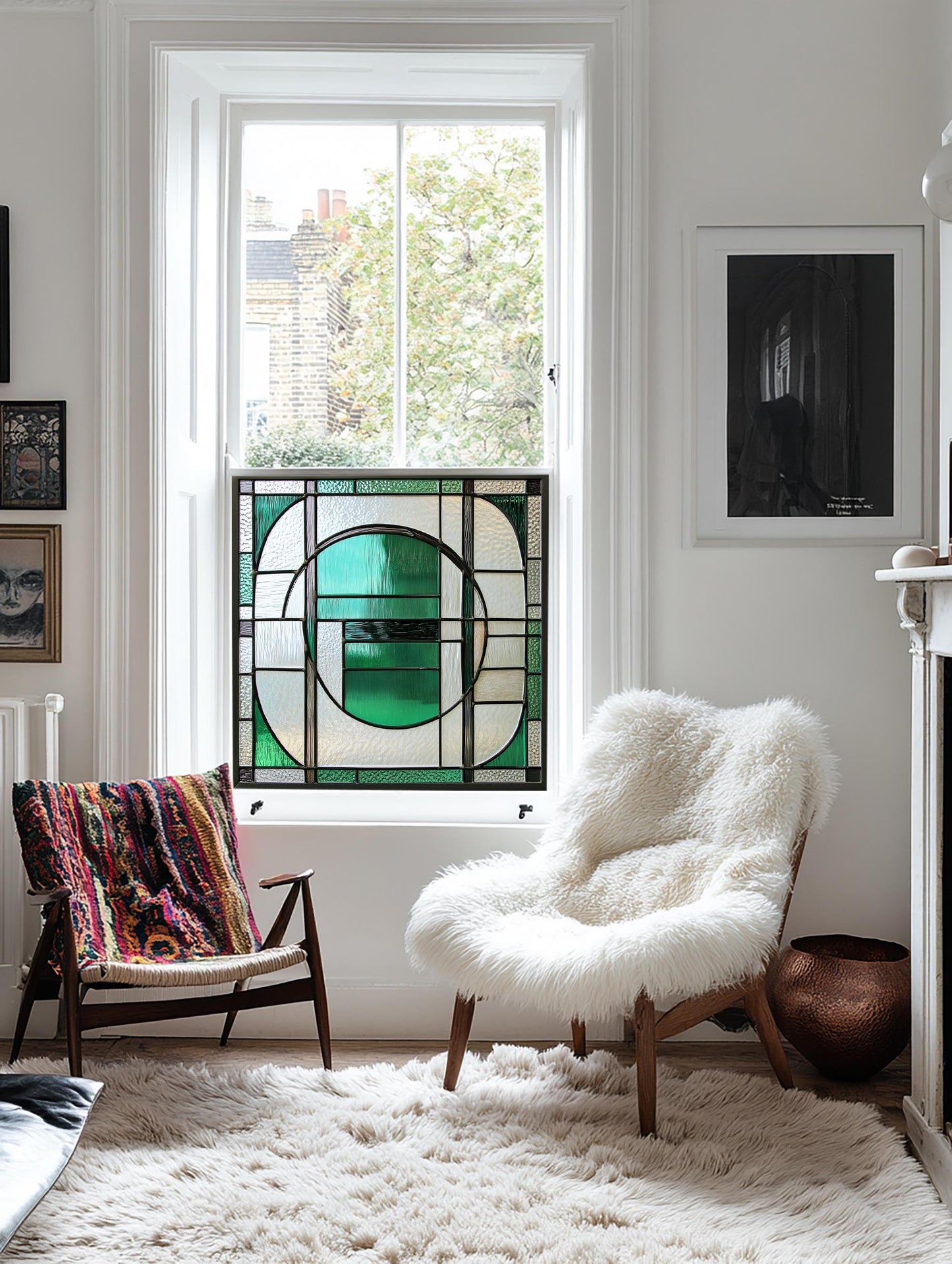 Green Art Deco Window Film, Decorative Window Film, Front Door Window Film, Stained Glass Window Film, Window Film, Privacy Window Film, Creative Windows