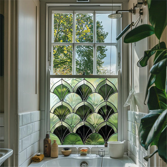 Green Art Deco Window Film, Decorative Window Film, Window, Front Door Window Film, Stained Glass Window Film, Privacy Window Film, Creative Windows