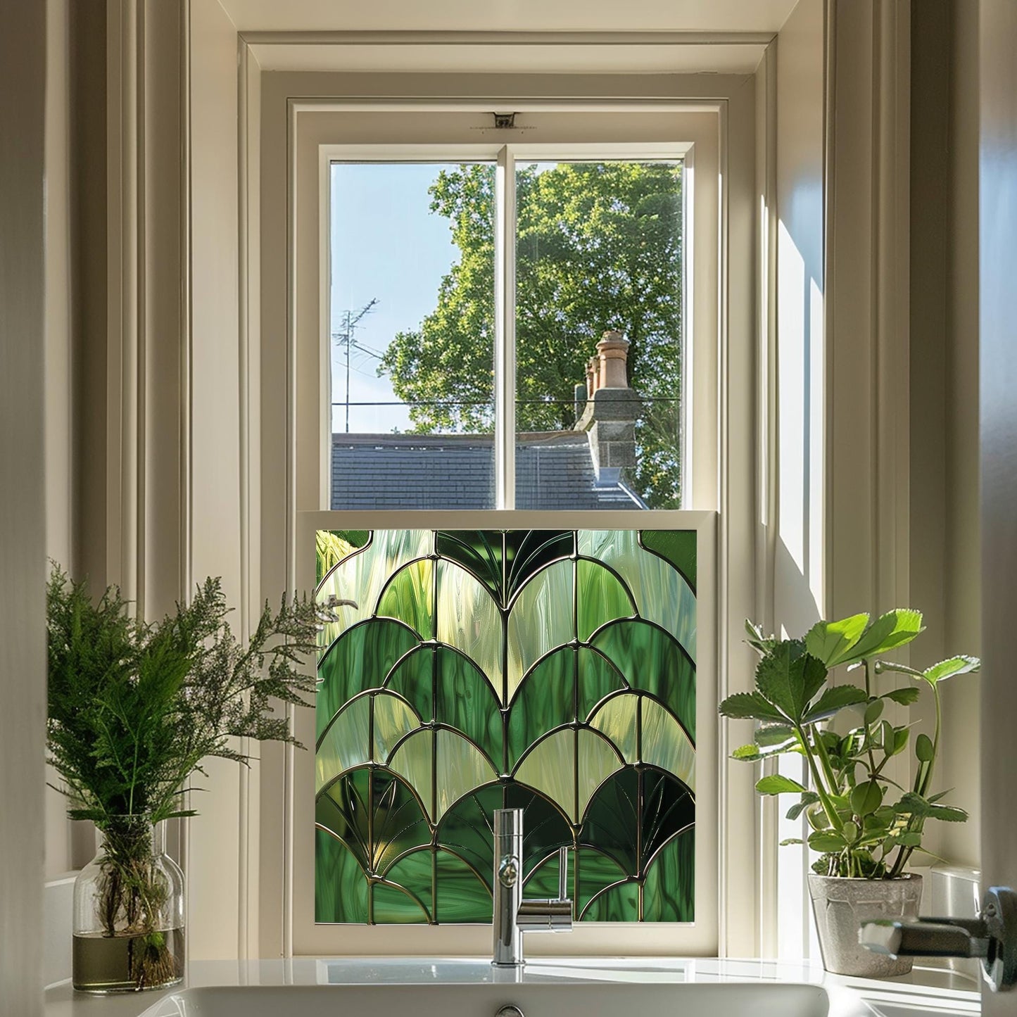 Green Window Film, Privacy Window Film, Art Deco Window Film, Decorative Window Film, Window, Window Film, Stained Glass Window Film Creative Windows