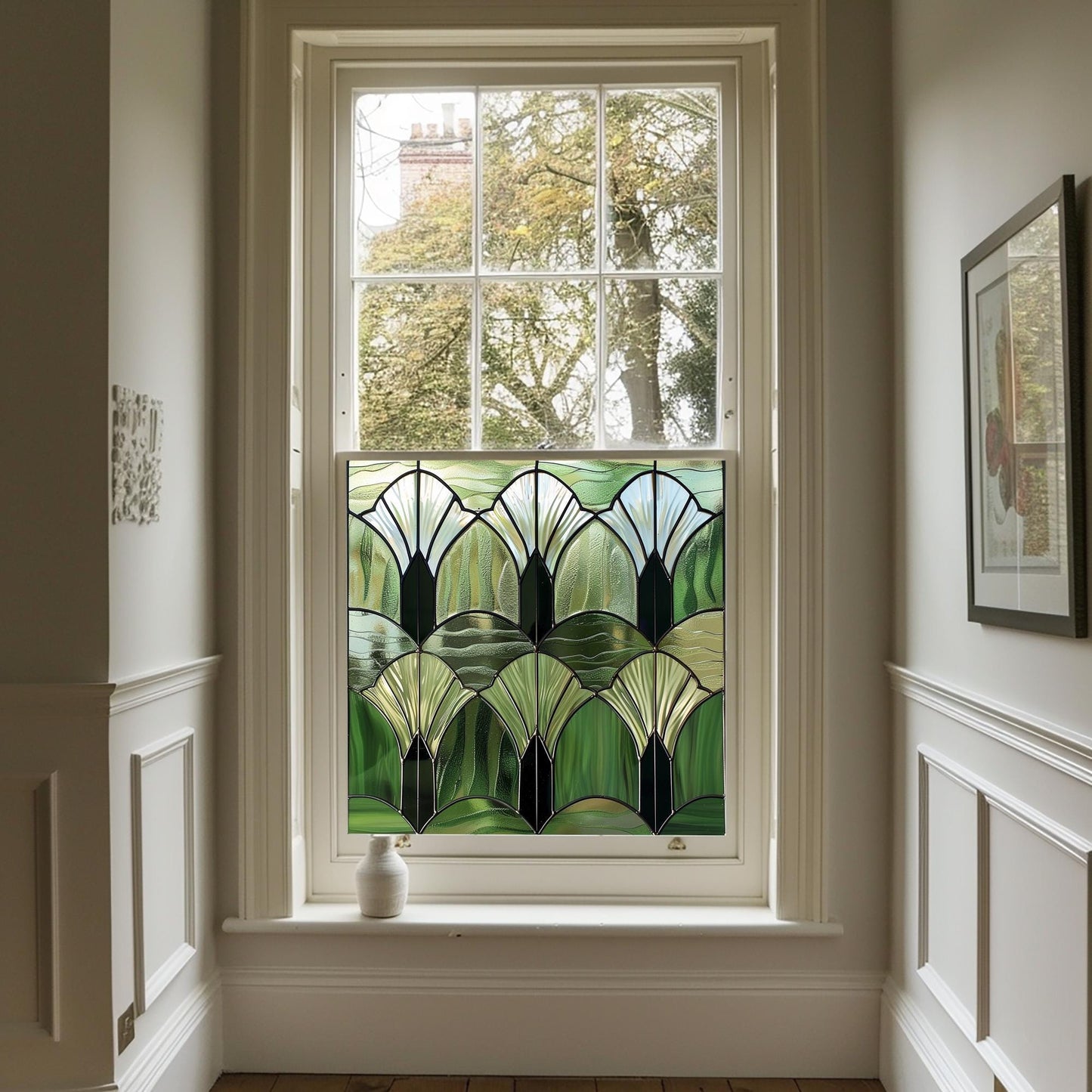 Green Window Film, Privacy Window Film, Art Deco Window Film, Decorative Window Film, Front Door Window Film, Stained Glass Window Film Creative Windows