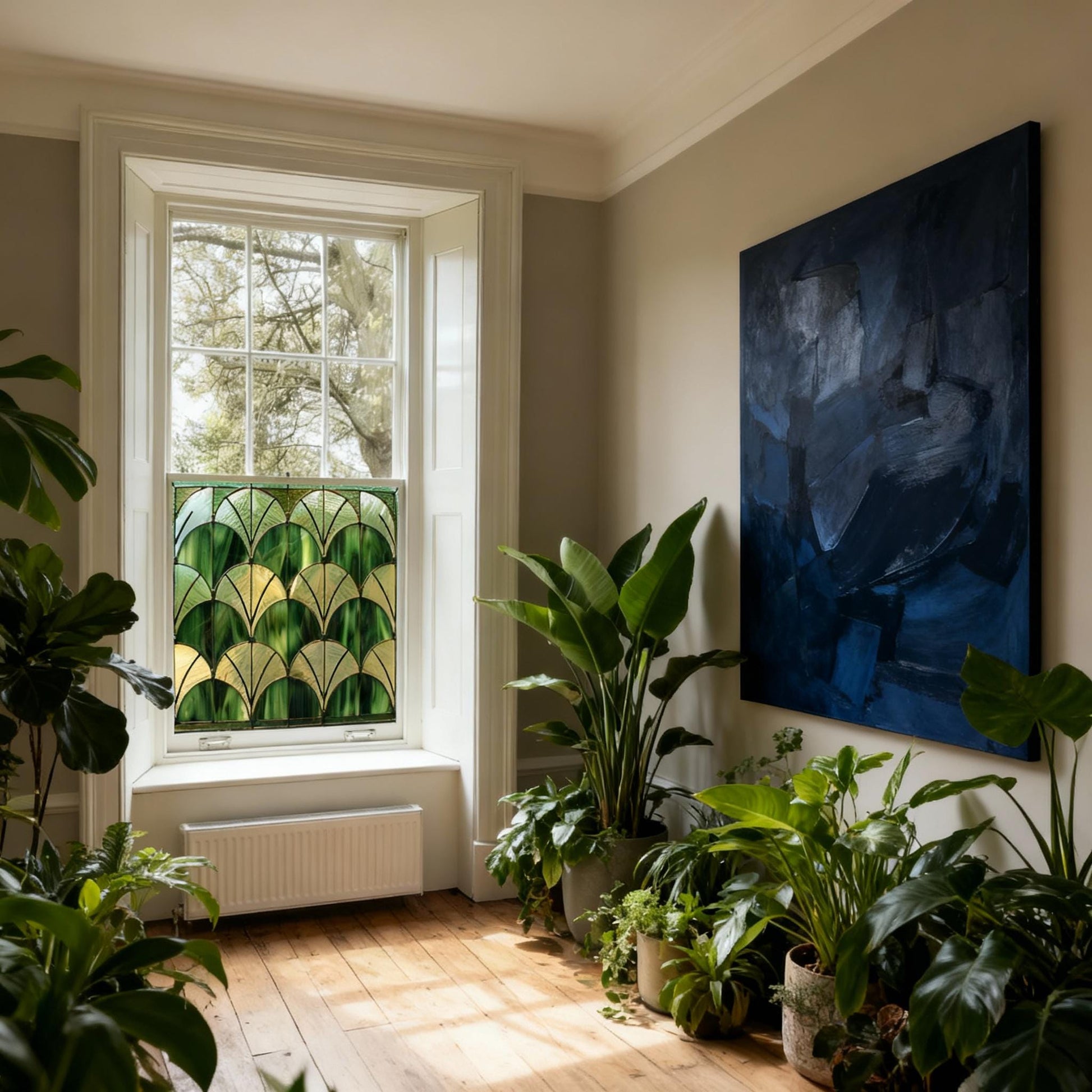 Art Deco Window Film: Green Stained Glass Privacy Film Creative Windows