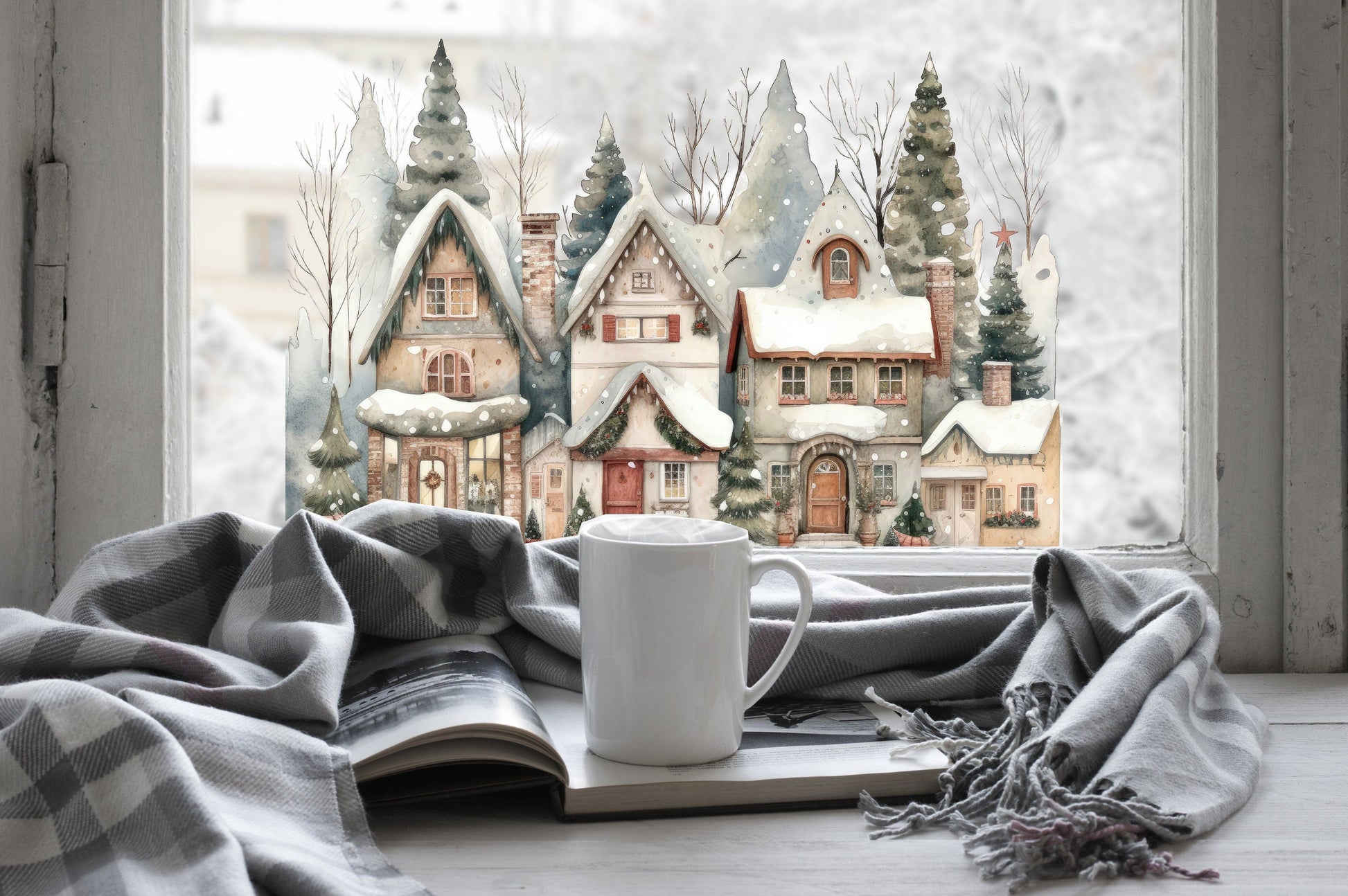 Christmas Window Sticker, Christmas Winter Scene Window Sticker, Double-Sided Reusable Christmas Window Sticker! Christmas Window Decal, Creative Windows