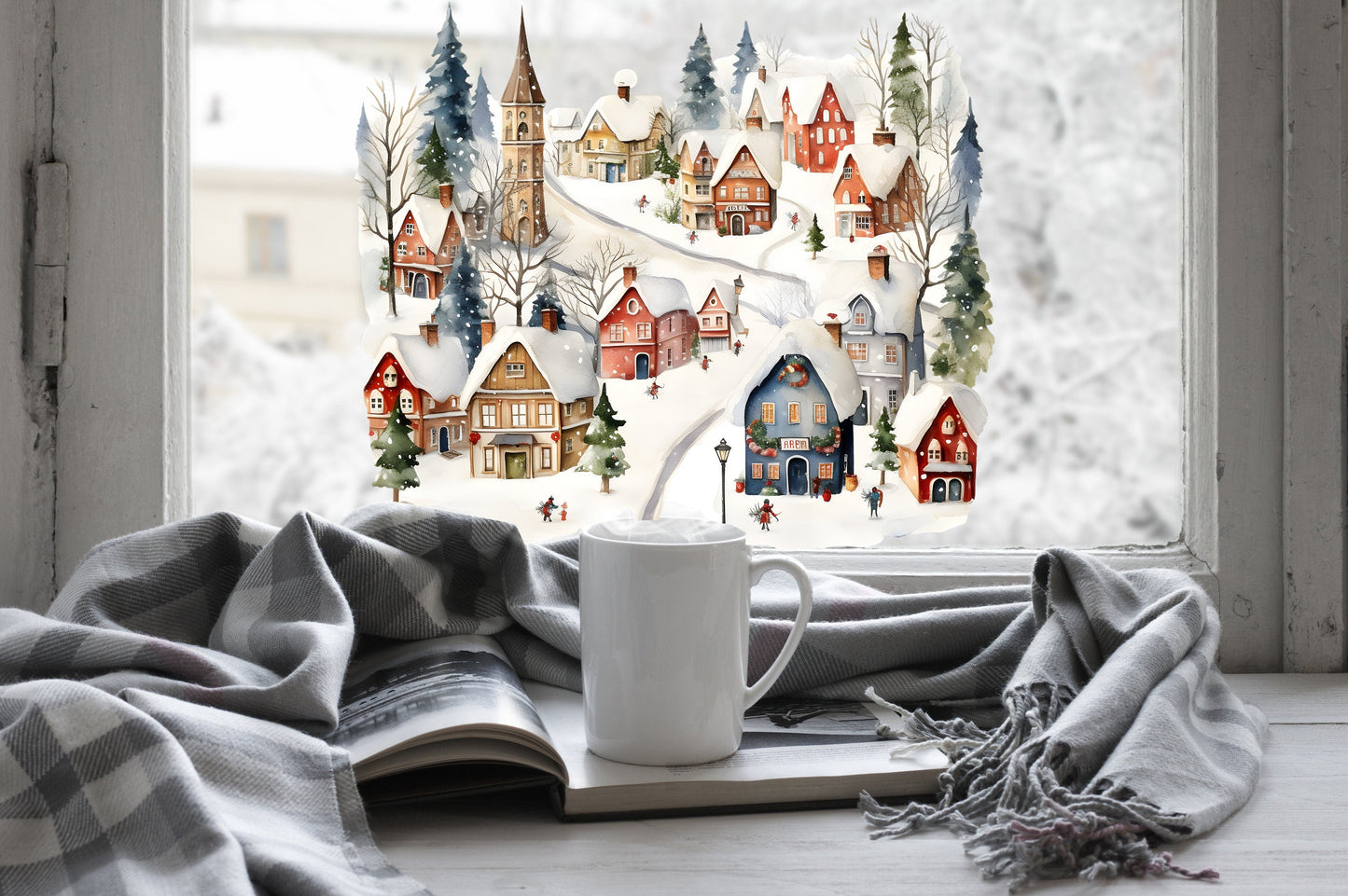 Double-Sided Christmas Window Sticker: Reusable Winter Scene Decal Creative Windows
