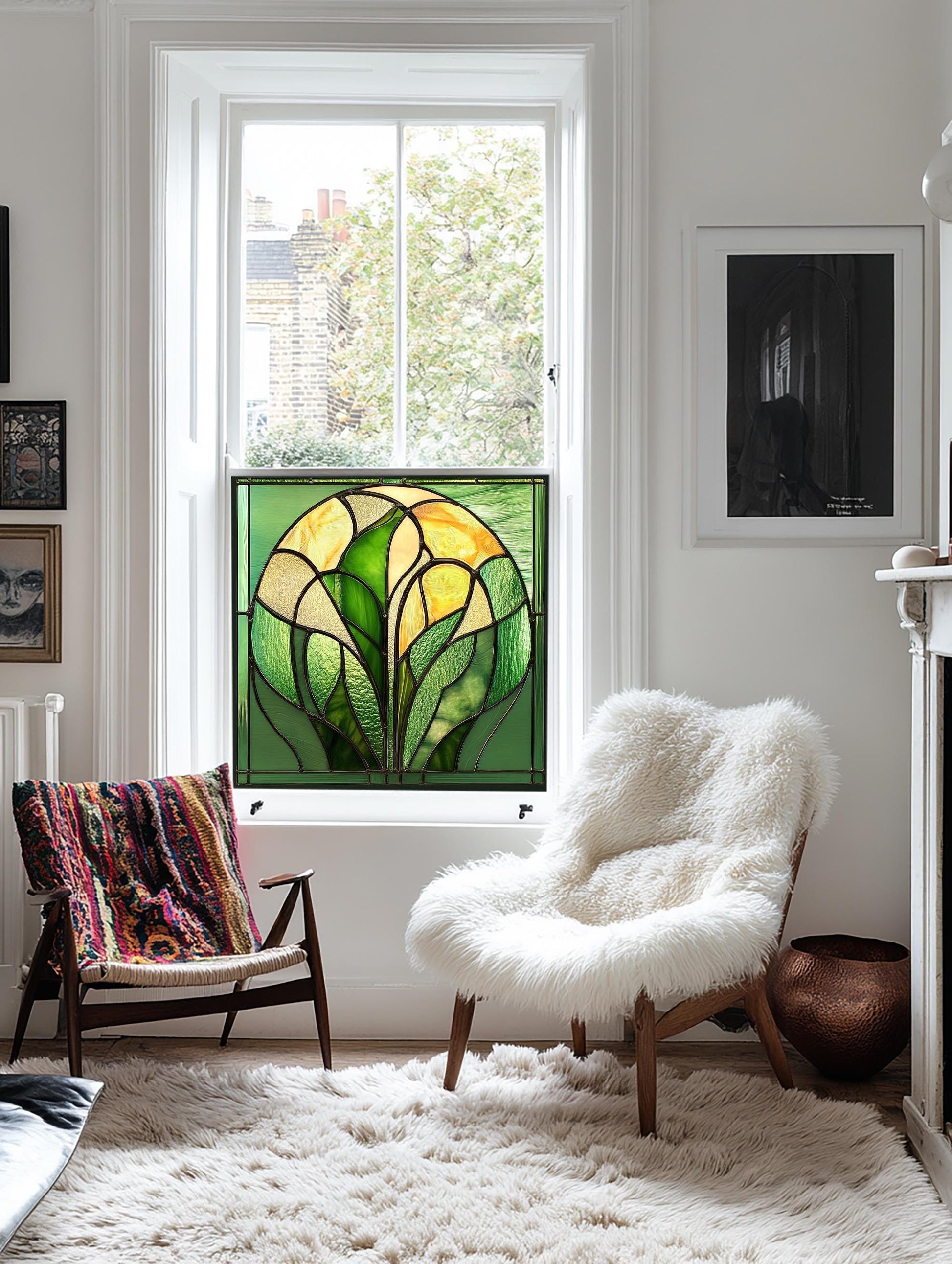 Green Art Deco Window Film, Privacy Window Film, Decorative Window Film, Patterned Window Film, Coloured Window Film, Stained Glass Creative Windows