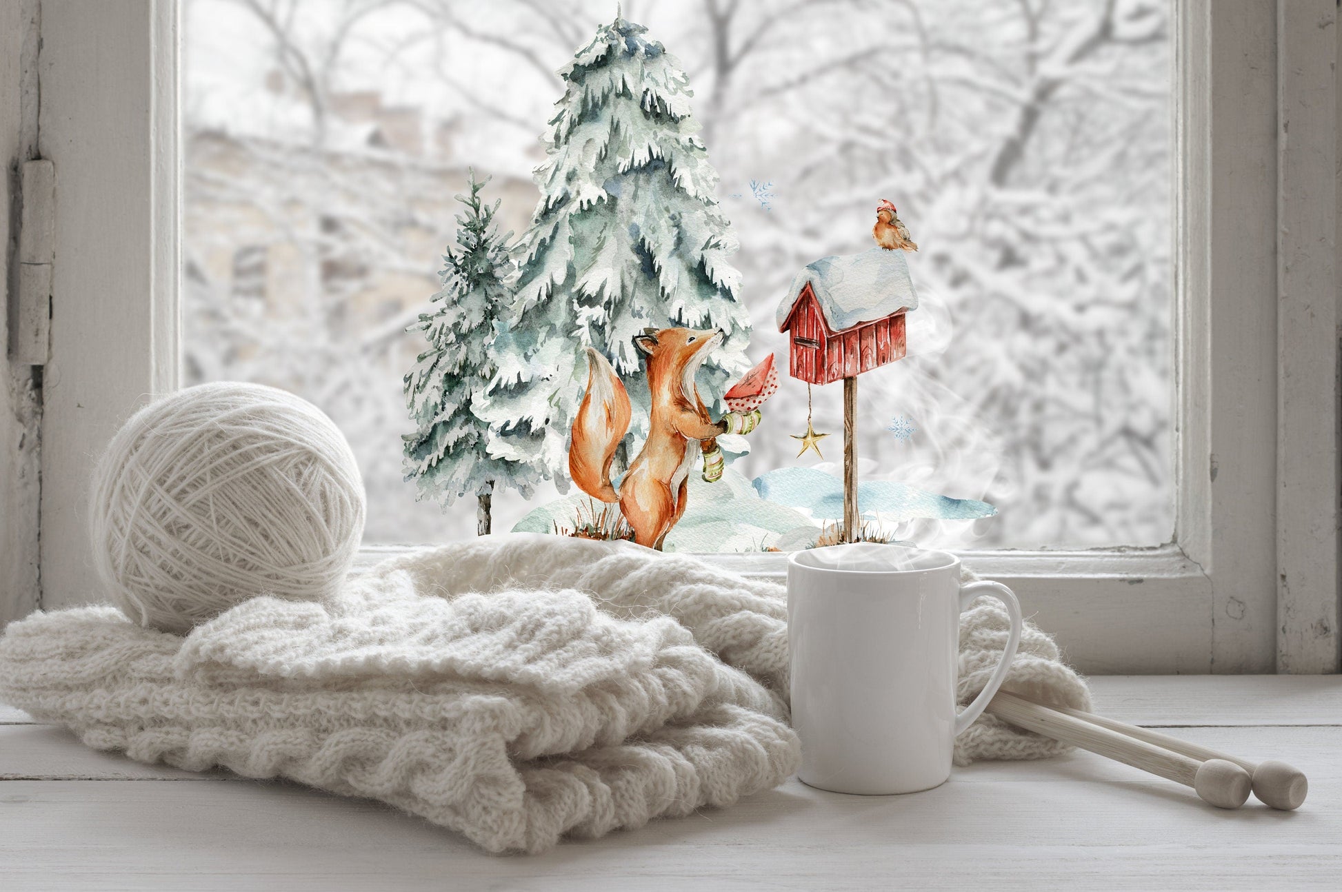 Bring the Magic Home with Double-Sided Reusable Christmas scene Window Sticker! Christmas Window Decal, Christmas Window Decorations Creative Windows