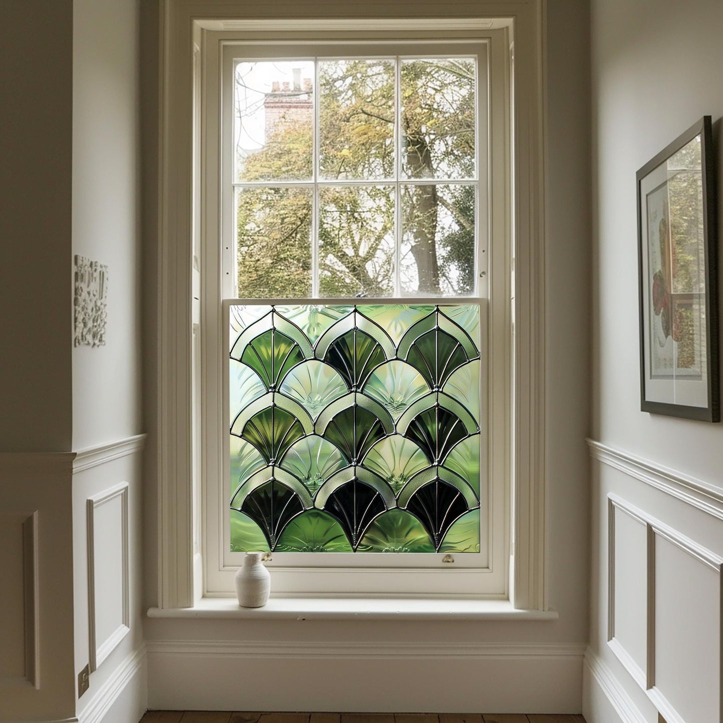 Green Art Deco Window Film, Decorative Window Film, Window, Front Door Window Film, Stained Glass Window Film, Privacy Window Film, Creative Windows
