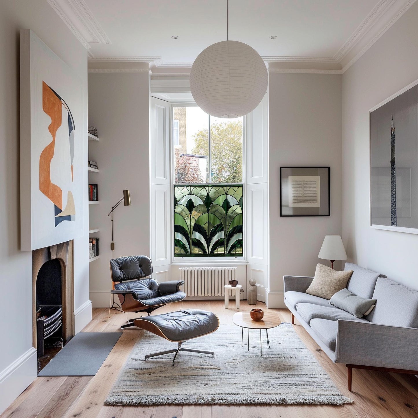 Green Art Deco Window Film, Privacy Window Film, Decorative Stained Glass Window Film, Bathroom Window Film, Stained Glass Window Film Creative Windows