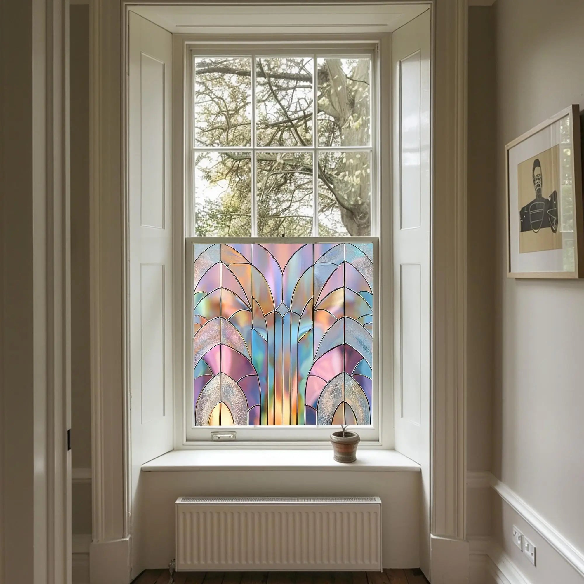Stained Glass Privacy Window Film, Pastel Fan Design Creative Windows