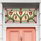 Stained Glass Transom Window Film, Art Nouveau Tulip Privacy Film