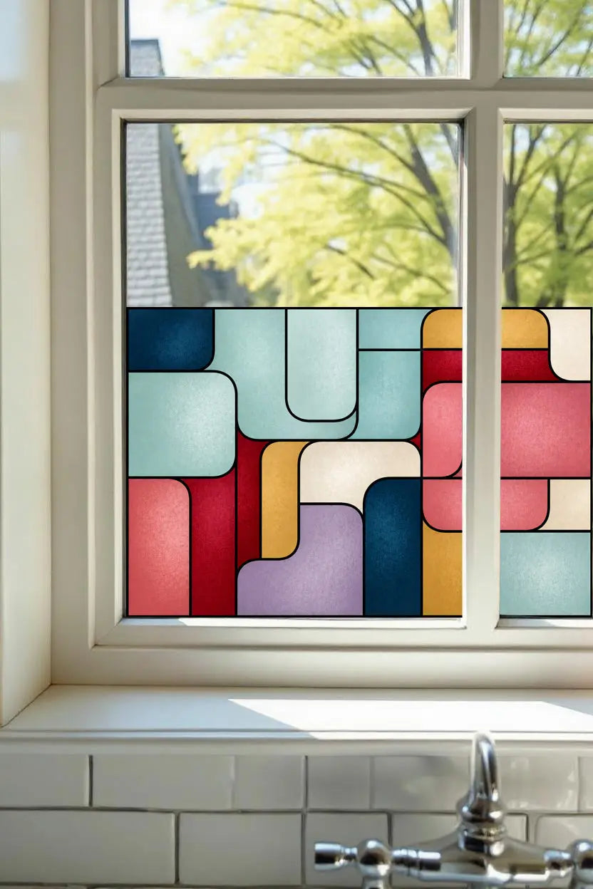 Stained Glass Window Film,  Mid Century Geometric
