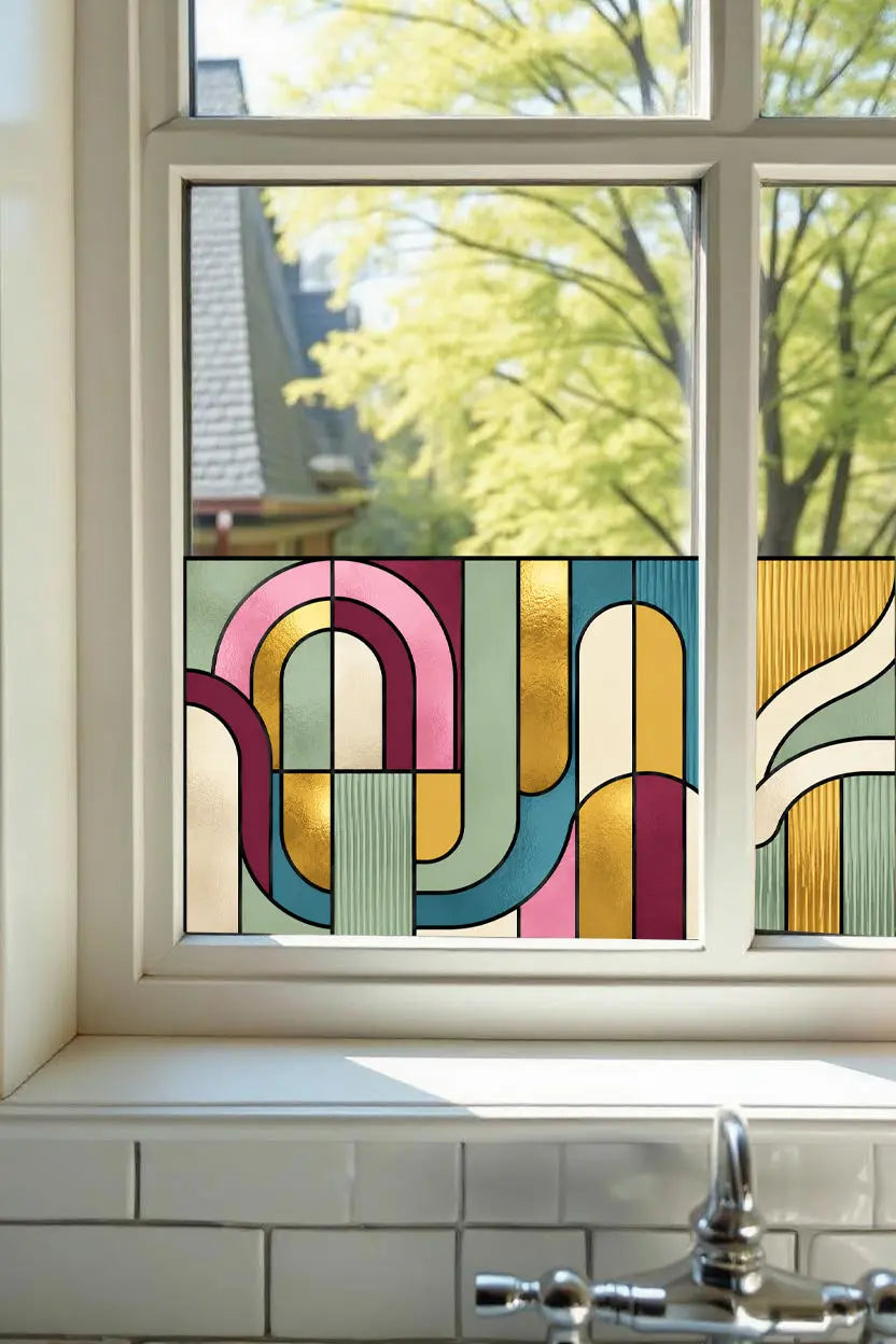 Mid Century Stained Glass Window Film – Modern Privacy Design