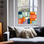 Stained Glass Window Film,  Retro Geometric Privacy Design