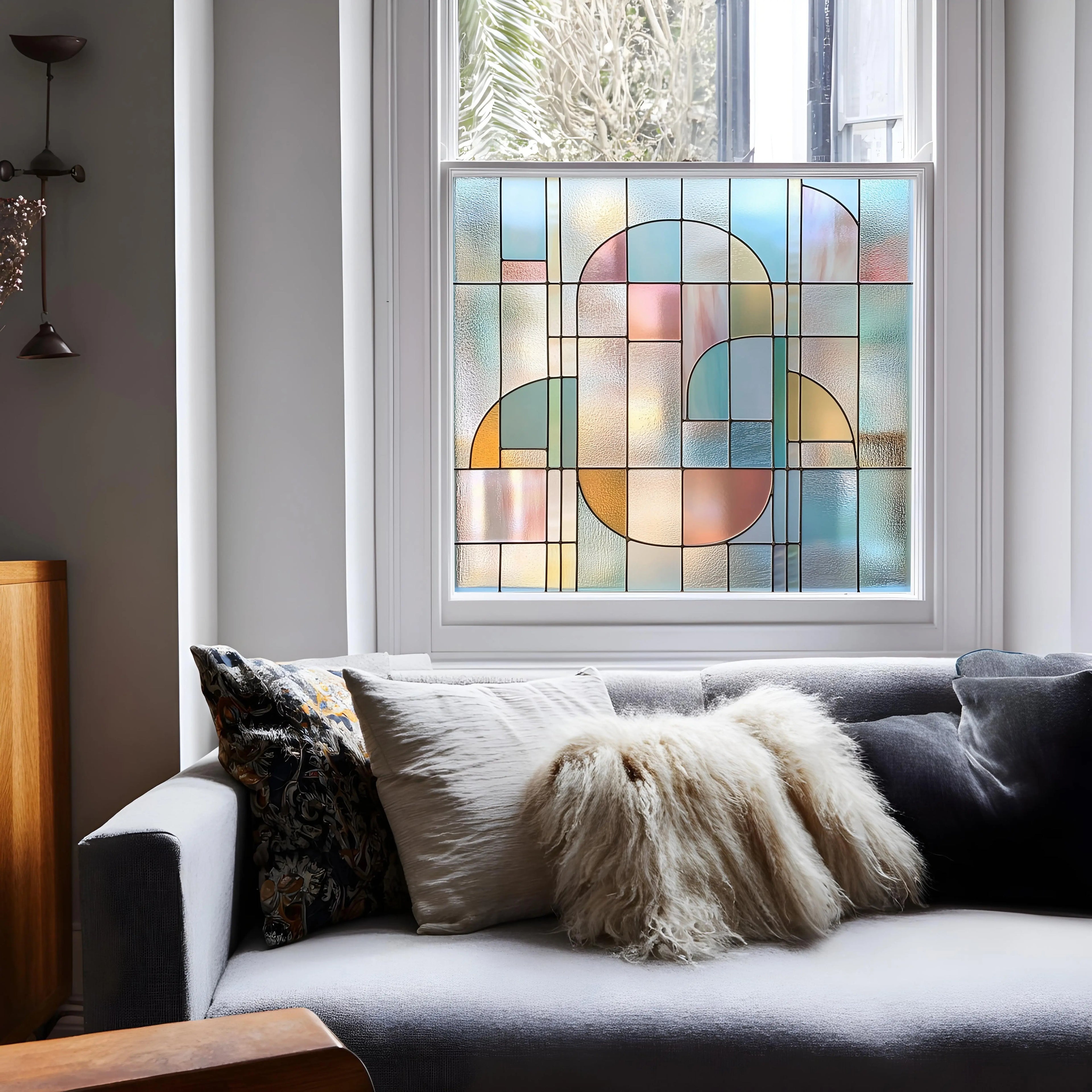 Stained Glass Window Film | Privacy Window Film | Pastel Geometric