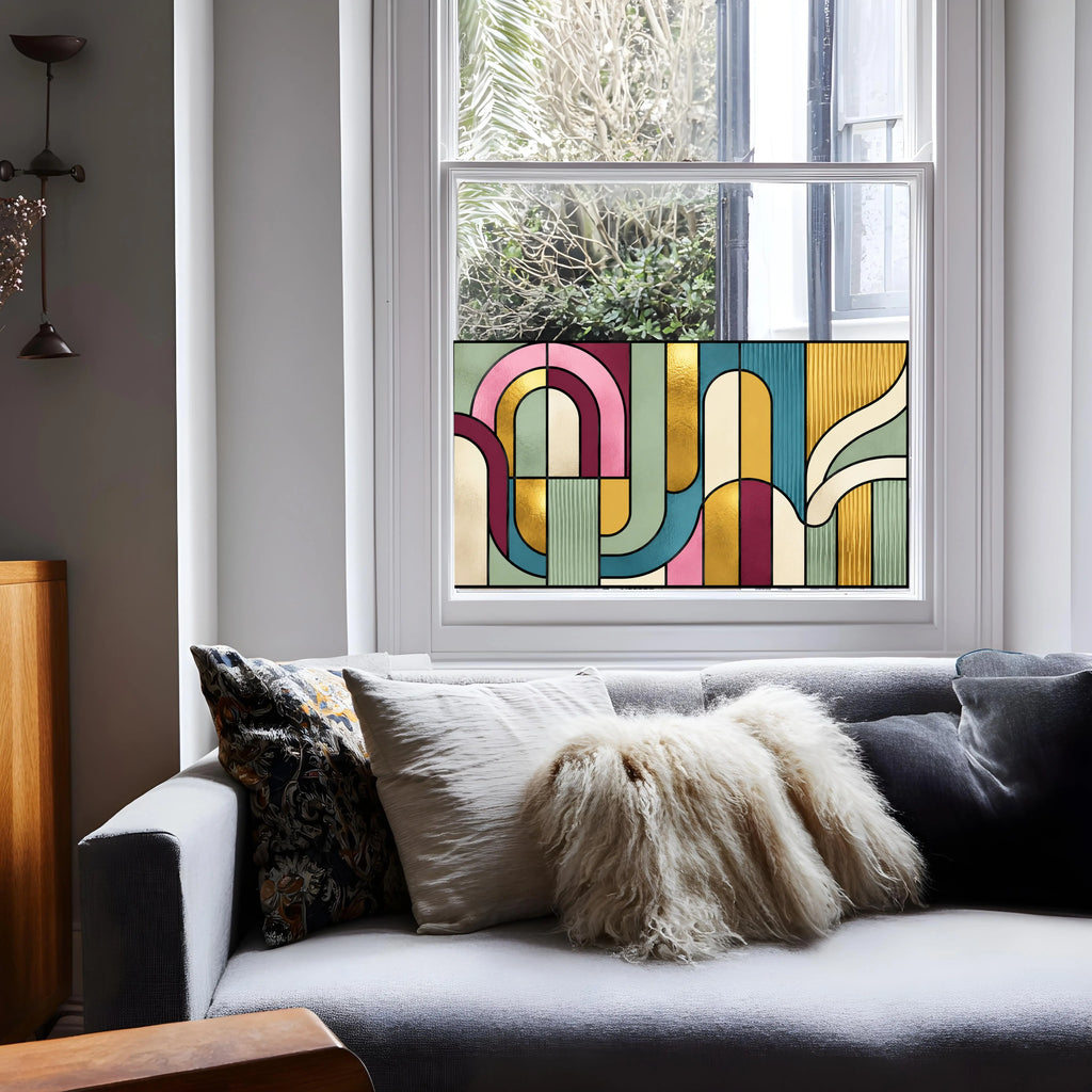 Mid Century Stained Glass Window Film – Modern Privacy Design