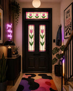 Decorative tulip stained glass window film with pink floral design