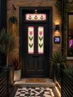Floral stained glass window film for front doors and side panels