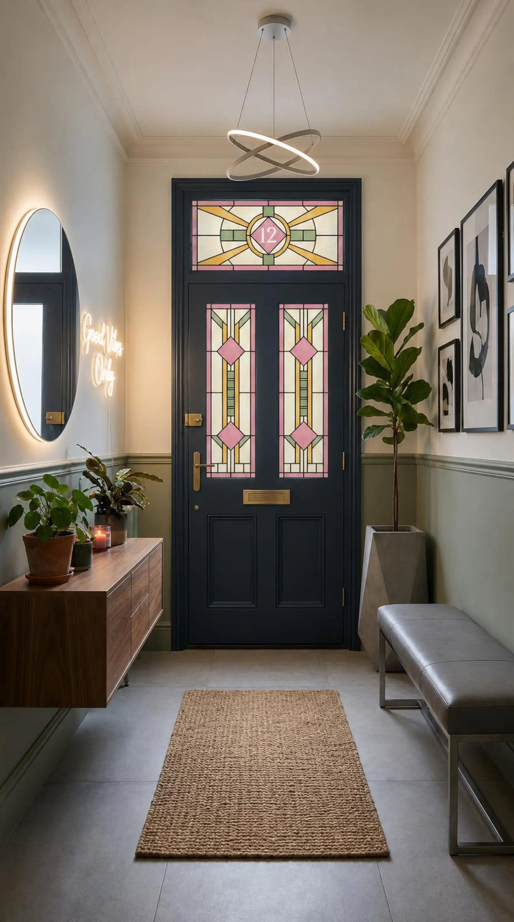 Made to measure stained glass window film for entrance door