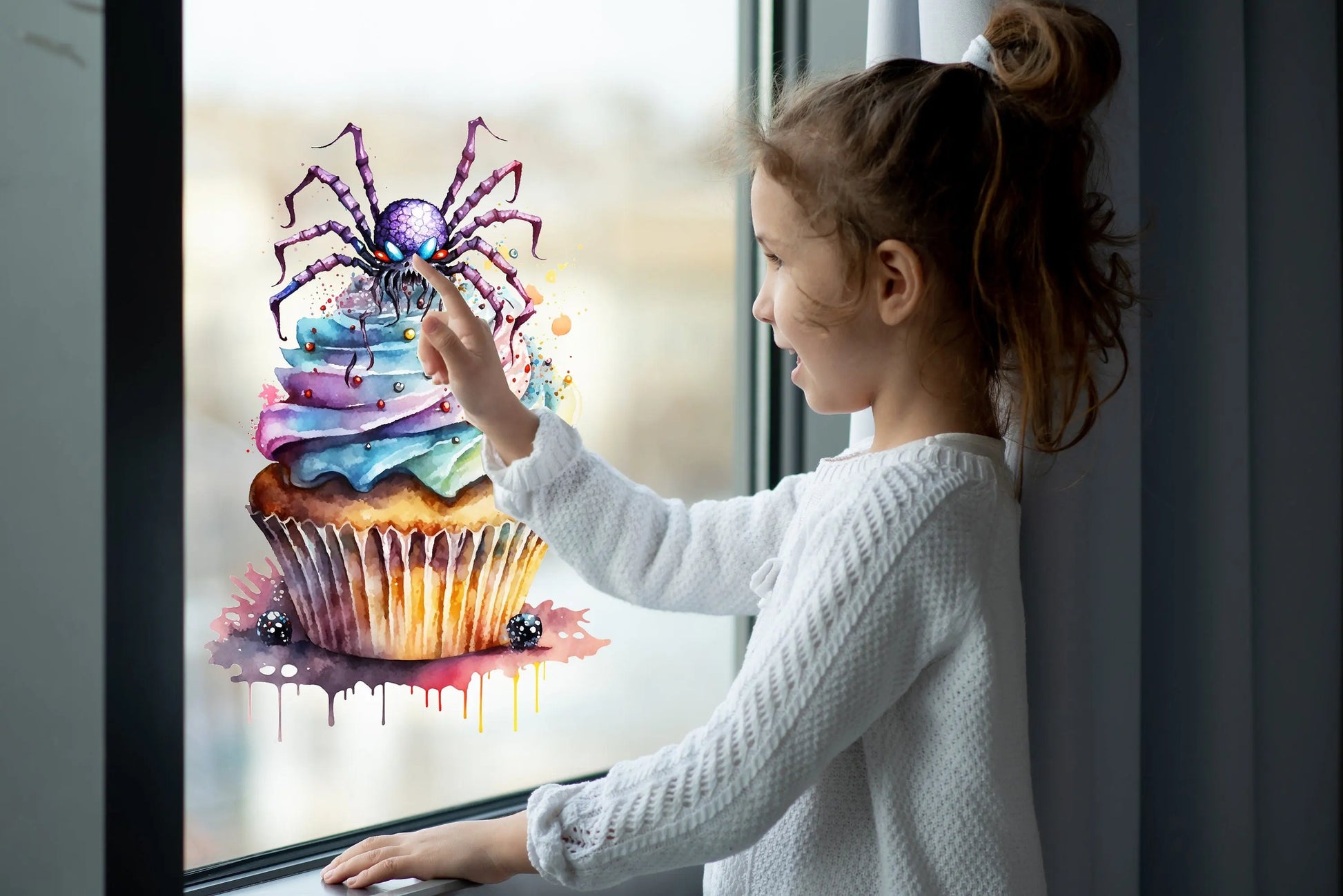 Halloween Window Decals: Spooky Cupcake Decorations - Reusable & Double Sided Creative Windows