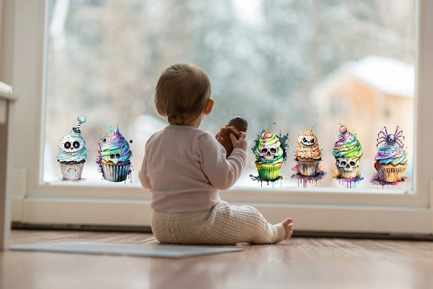 Halloween Window Decals: Spooky Cupcake Decorations - Reusable & Double Sided Creative Windows