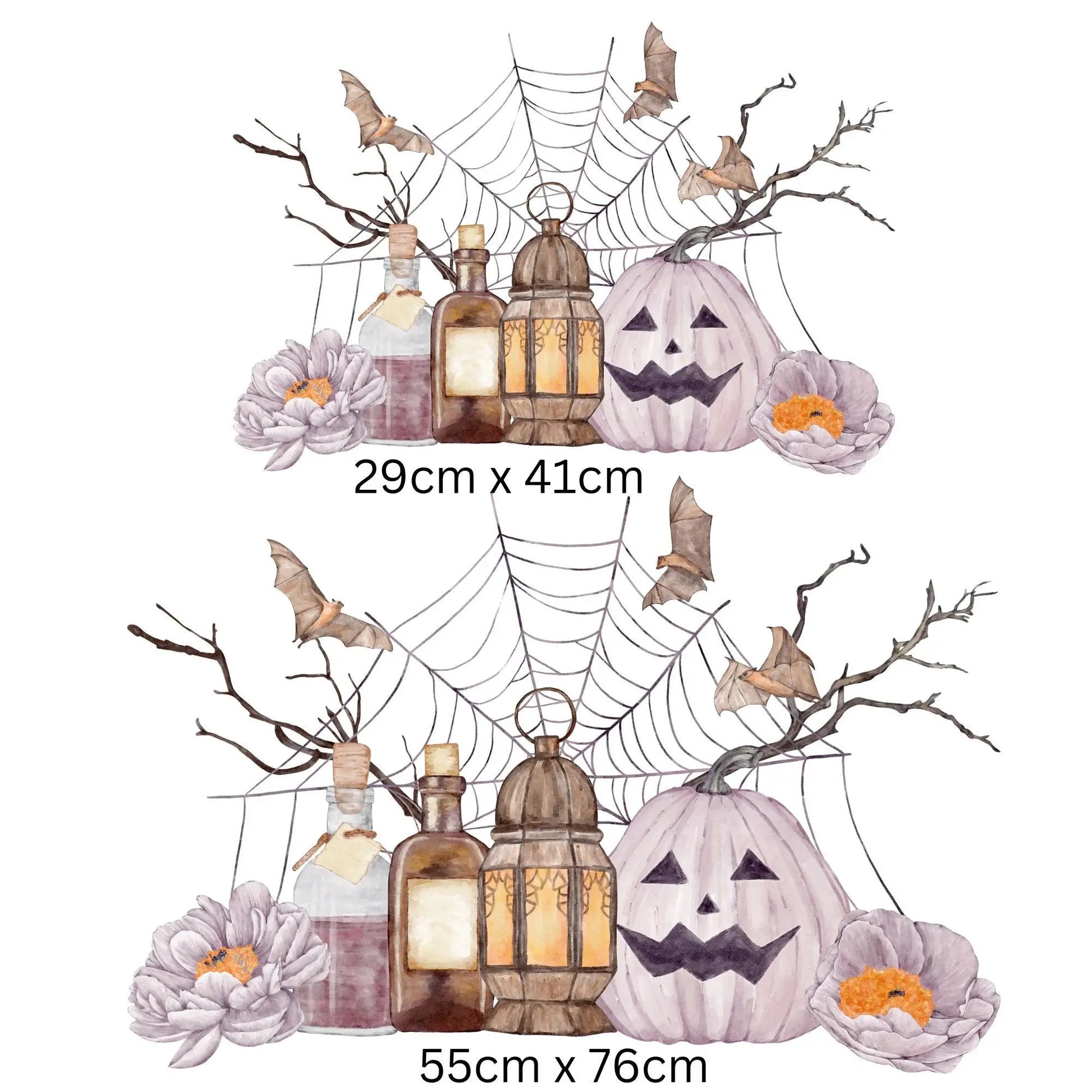 Double-Sided Halloween Window Sticker: Pumpkin, Spider Web & Bats Creative Windows