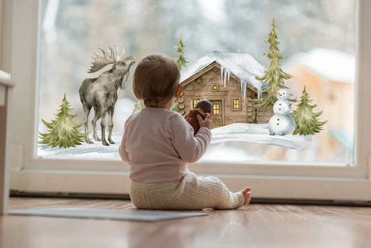 Bring the Magic Home with Double-Sided Reusable Christmas scene Window Stickers! Christmas Window Decal, Christmas Window Decorations Creative Windows